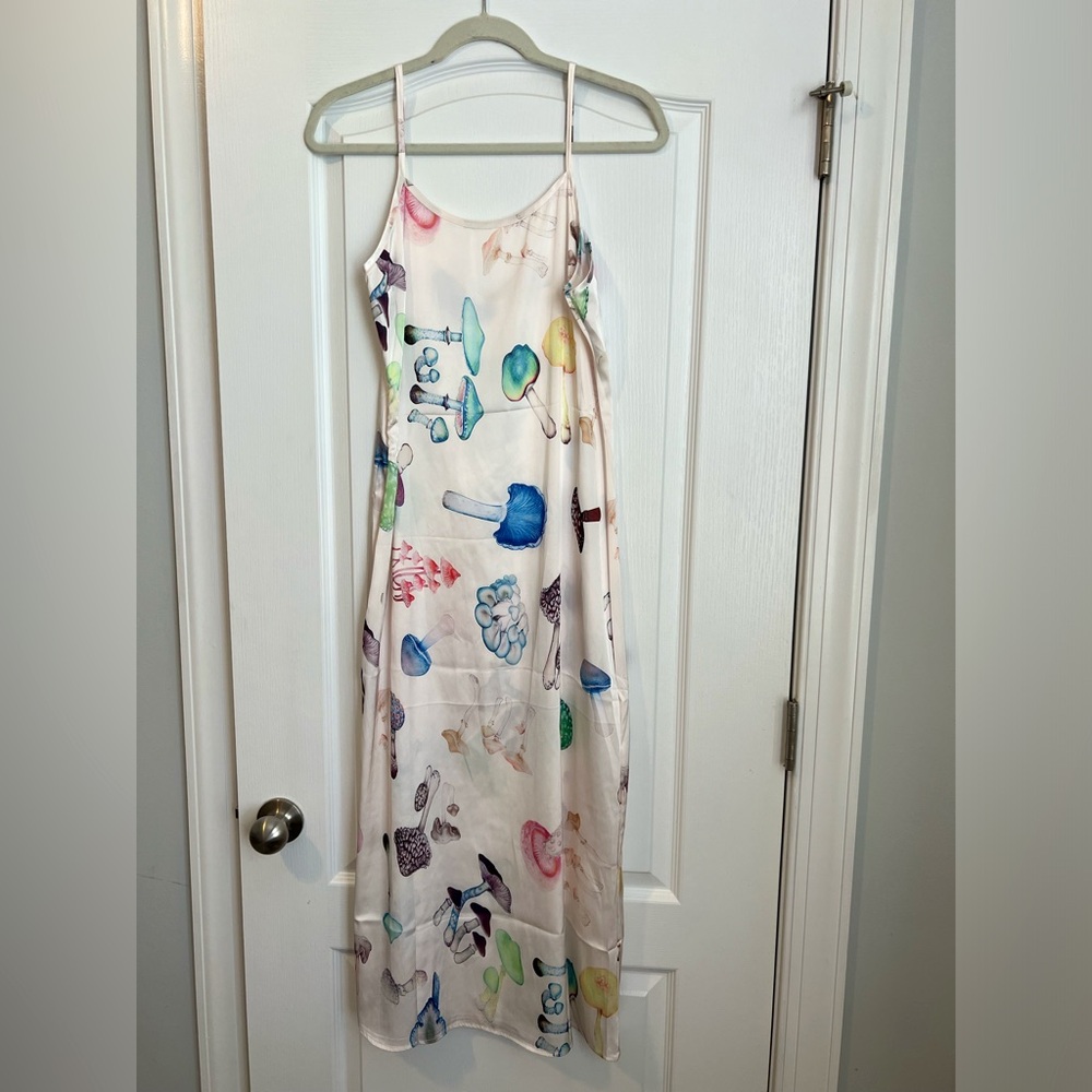 Silky Slip Dress with Mushroom Print